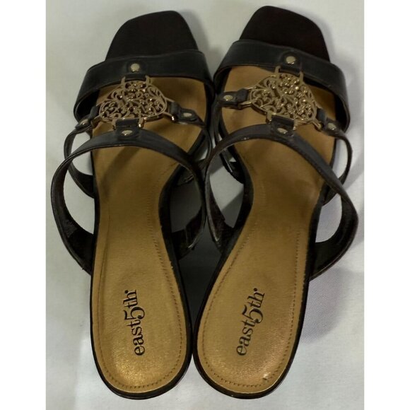 East 5th Womens Brown Gold Medallion Wedge Sandal Slip On 8.5 US - Picture 5 of 12